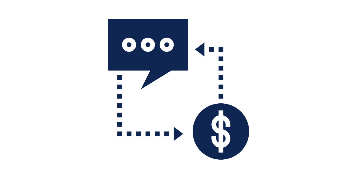 icon depicting a chat bubble and a dollar sign
