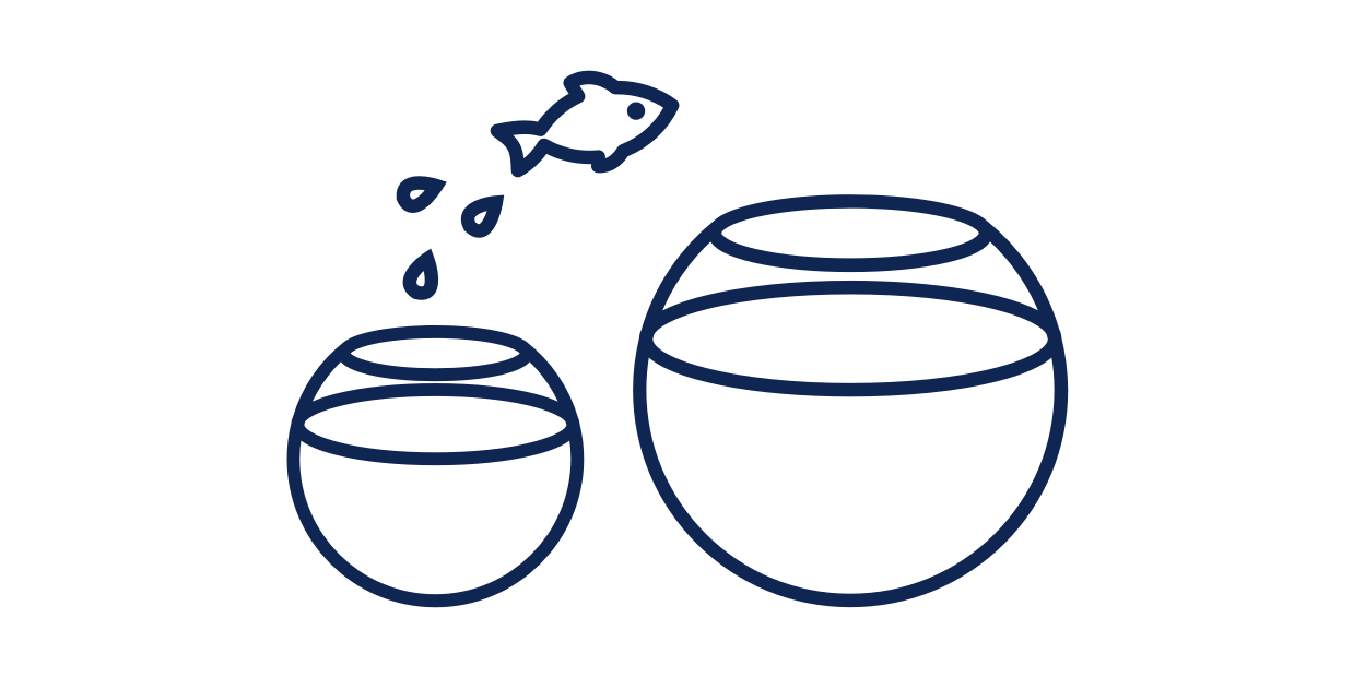 icon depicting a fish jumping from one fishbowl to another bowl
