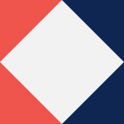 square icon with a gray square tilted 90 degress against blue and orange background